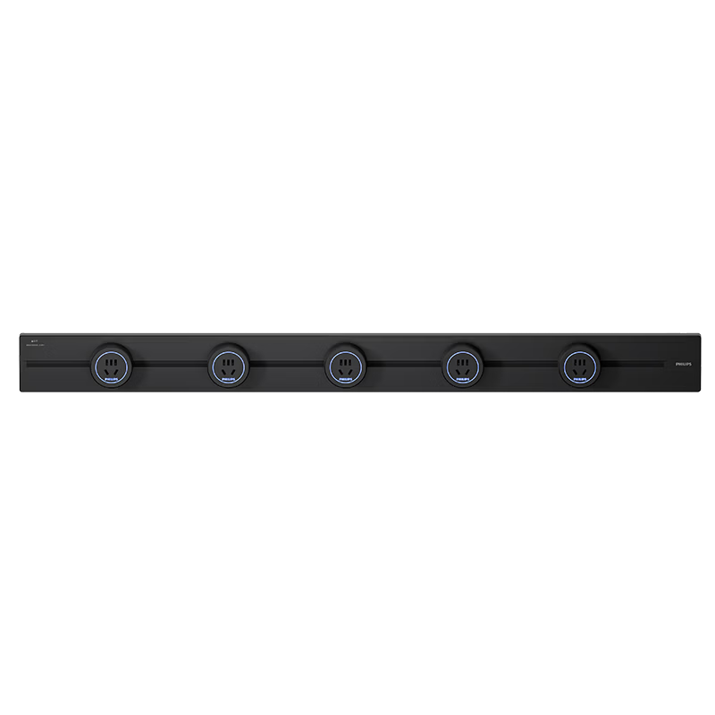 PHILIPS Surface Mounted Track Socket Switch Panel Ambient Light Aluminum Alloy Slot-Free Wall-Mounted Movable Rail Power Strip 100cm + 5 Adapters for Sideboard Guide Rail Power Strip