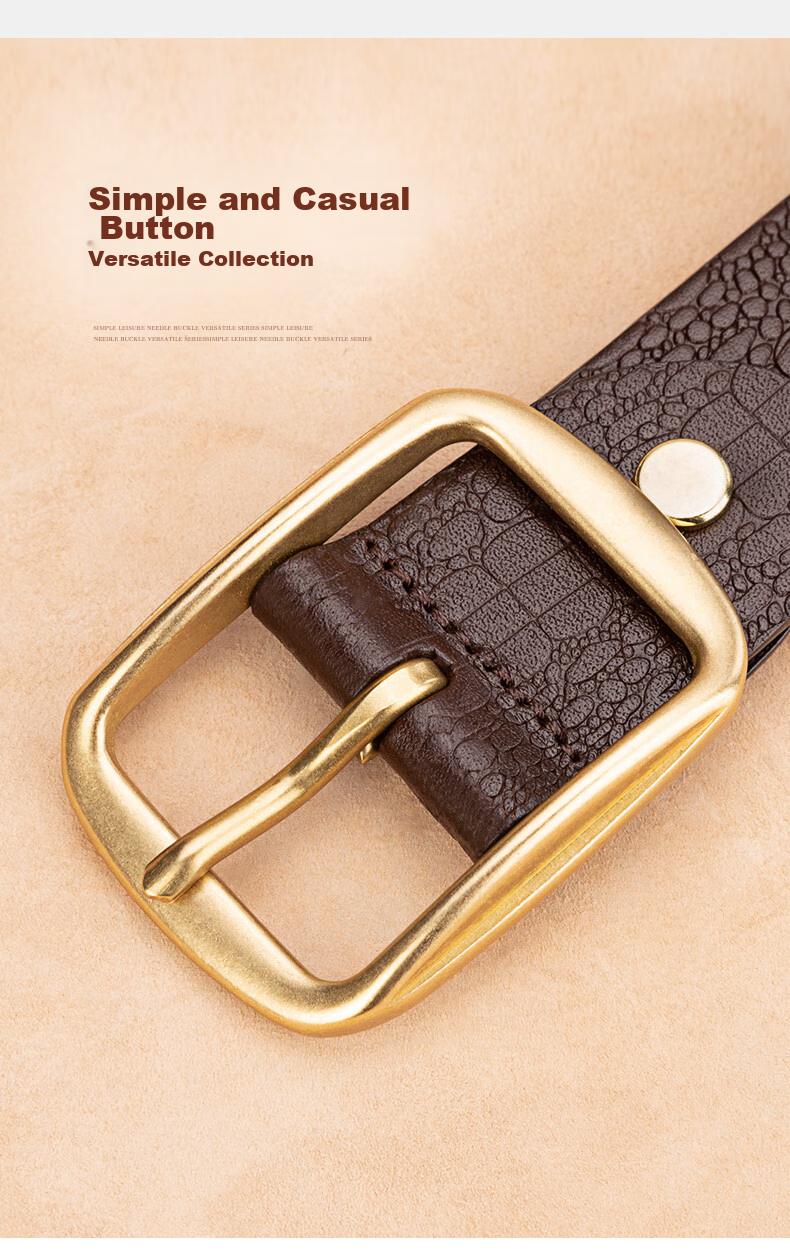 Cattlesboss Men's Belt, Alligator Pattern, Top-Grain Leather, Pin Buckle with Copper Clasp, 1986 Gift for Dad, Dark Brown, 110cm 6