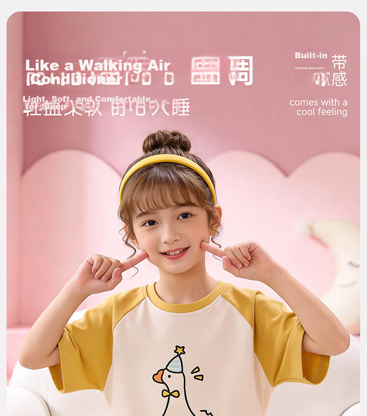 Hodo Kids Pajamas [100% Cotton] Girls Summer Thin Short Sleeve Round Neck Cartoon Homewear Set 18