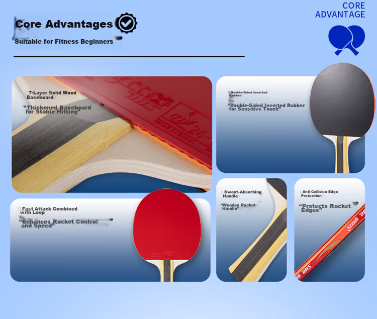 DHS Red Double Happiness F1 One-Star Table Tennis Paddle Set Horizontal and Vertical Grip with Paddle Case and Ping Pong Balls 3