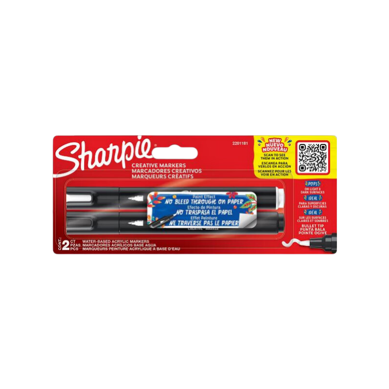 Sharpie Hard-Tip Acrylic Markers, Water-Based Watercolor Pens, Waterproof, Colorfast, Light-Resistant, Graffiti, Hand-Drawn DIY Creation, Stackable Colors - 2-Pack Art Sketch Watercolor Pens