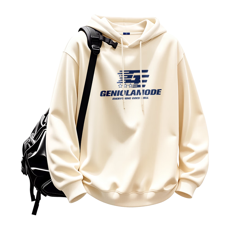 GENIOLAMODE Men's Hoodie, Casual Letter Print, Simple And Fashionable, Versatile, Autumn Wear, Light Beige, Size L