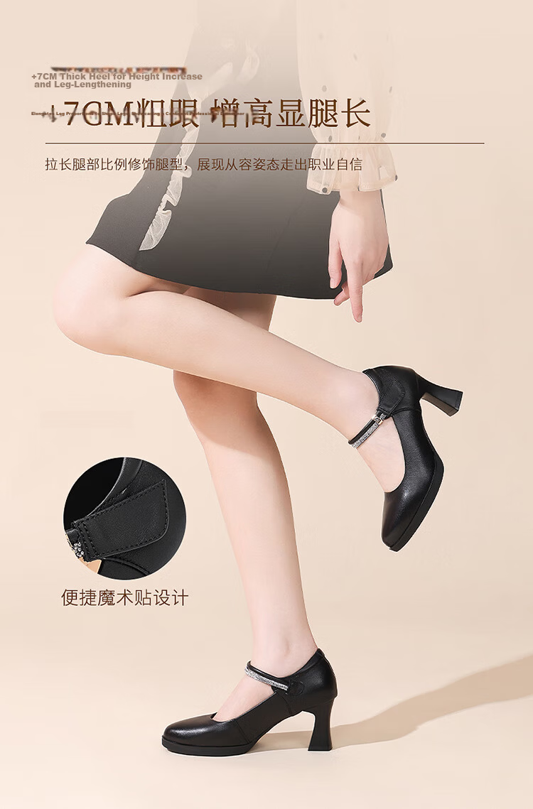 Red Dragonfly Women's Autumn Breathable Mary Jane High Heels Versatile Lightweight Leather Shoes WLB253961 Black Size 36 5