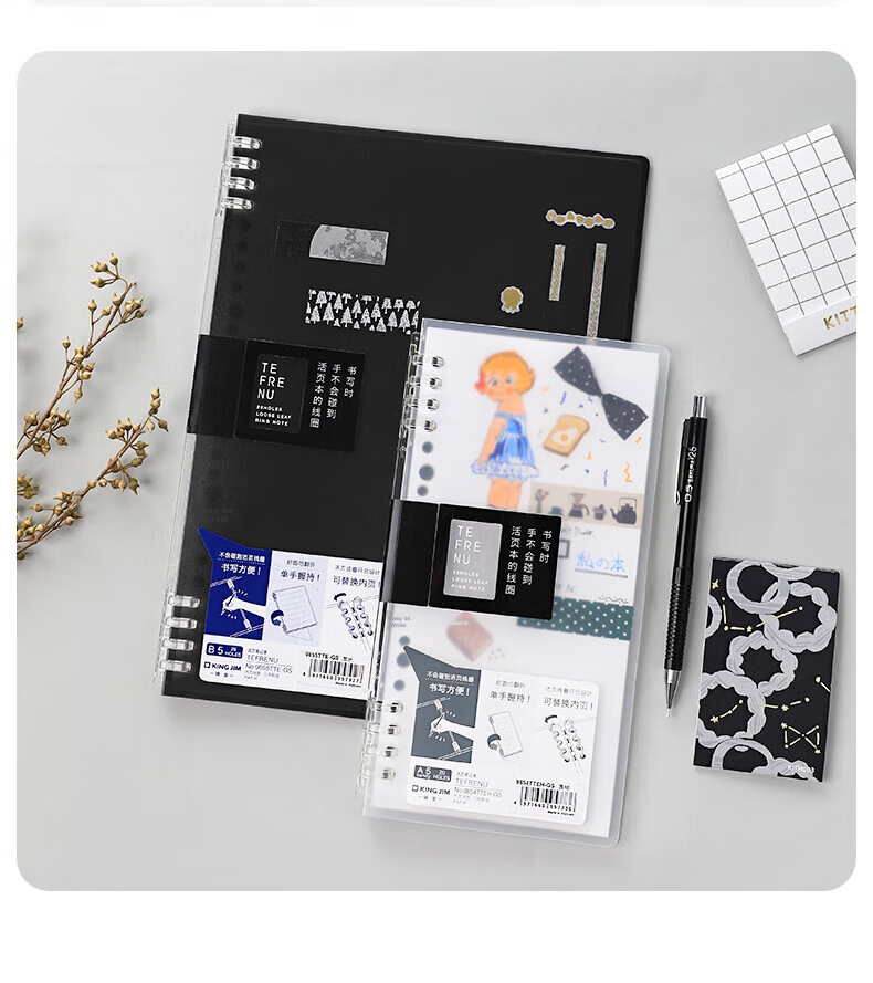 King Jim KINGJIM B5 8-Hole Loose-Leaf Notebook, Lightweight Detachable Coil, Refillable, Transparent 9855TTE-GSN B5 9