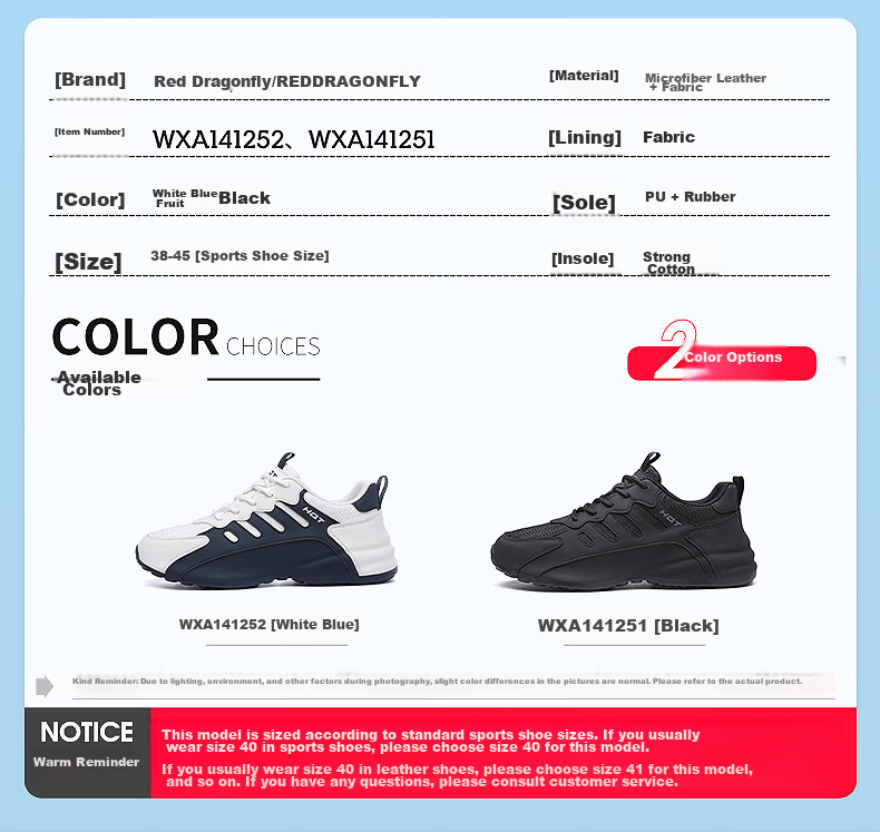 Red Dragonfly Men's Flash Running Shoes Ins Style Durable Sole Sports Casual Dad Shoes Thick Sole Height Increasing WXA141251S Black Size 41 5