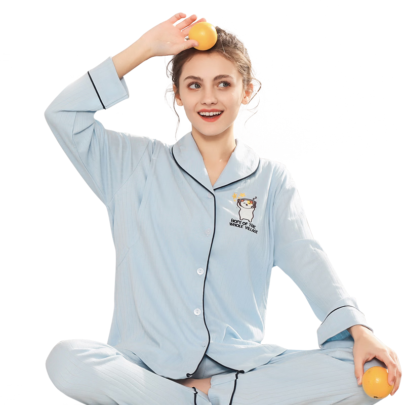 NuoYI Maternity Wear Nursing Clothes Pure Cotton Maternity Loungewear Pajamas J38158 Striped Blue L