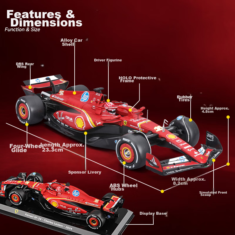 Bburago 1:24 F1 Ferrari SF24 Leclerc No.16 Deluxe Edition Diecast Car Model 2