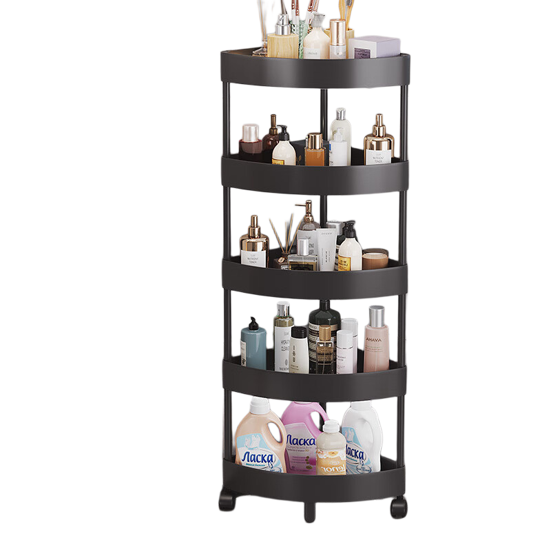 Jiebishi Bathroom Kitchen Corner Floor Storage Rack, Multi-Layer Wall Shelf Organizer, Black Five-Tier