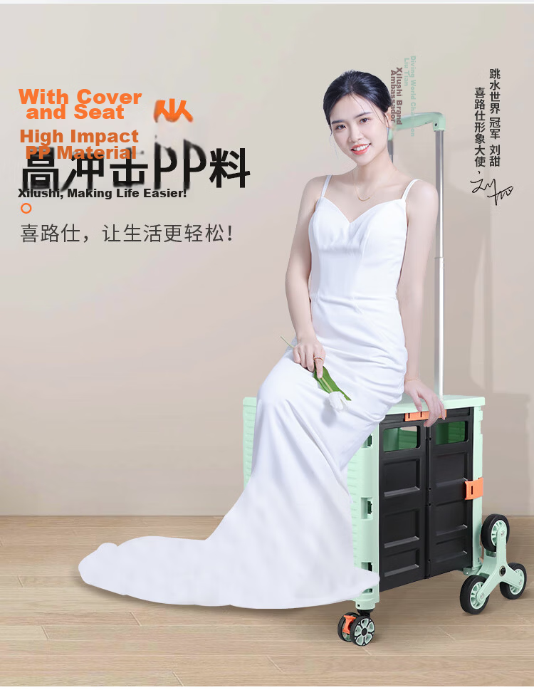 SELORSS Foldable Hand Cart Elderly Shopping Cart Small Trolley Shopping Cart Pull Cart Push Cart Large Wheel Yellow BY06-F 12