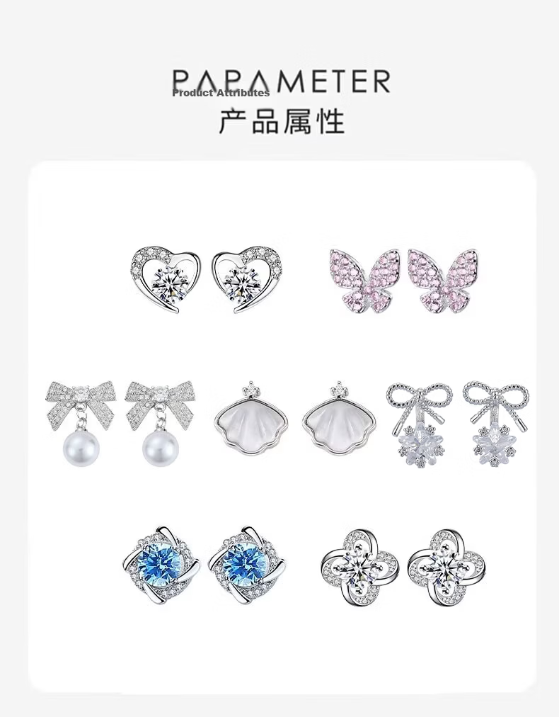 Dijing Weekly Stud Earrings Gift Box Qixi Valentine's Day Gift for Girlfriend Luxury 925 Silver Needle Earrings Silver Ear Rings 14