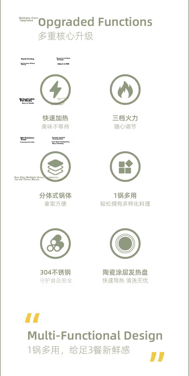 ERNTE Ant Small Green Electric Cooking Pot Pure Titanium Water Cup Suitable for 1-2 People Home Use EHP-2502-OG ETT-2501-OG Olive Green Set 3