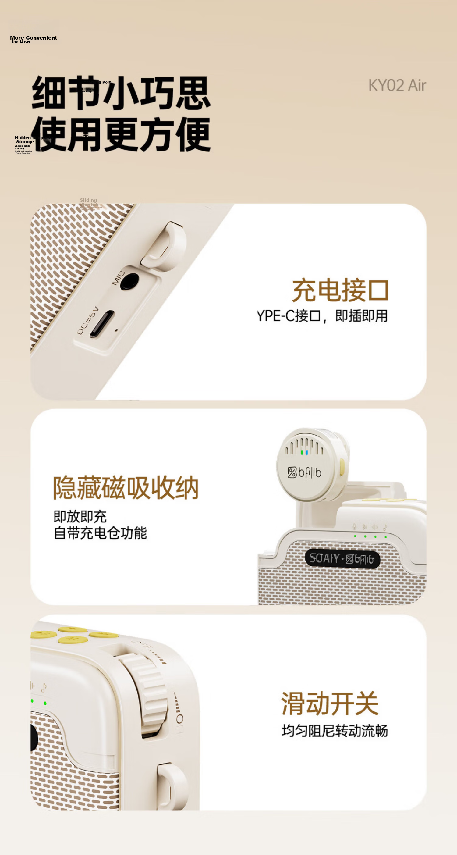 BFB KY02AIR Little Bee Amplifier Teacher Teaching Dedicated Anti-Howling Wireless Lapel Microphone Tour Guide Outdoor Explanation Portable Bluetooth Speaker White 12