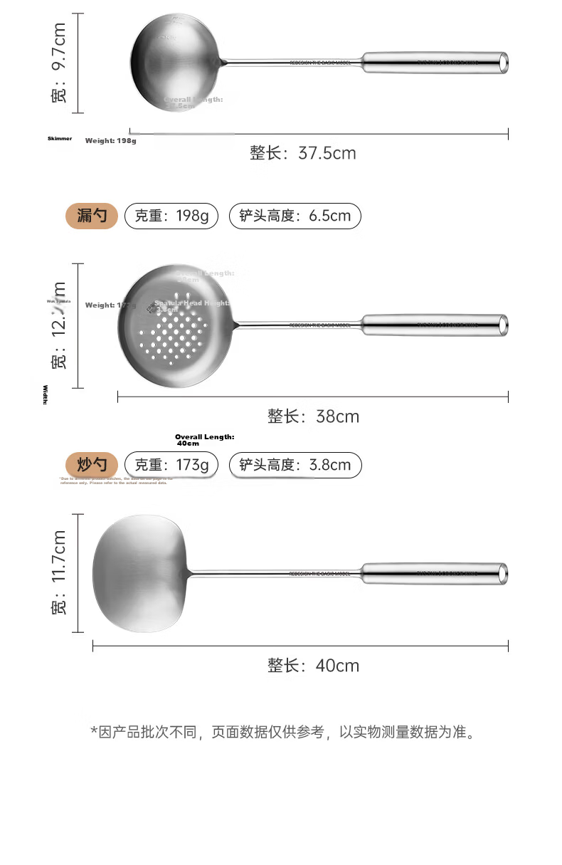Chuida Huang 316L Stainless Steel All-Steel Stir Fry Spatula and Soup Ladle 2-in-1 Non-Coated Iron Wok Cooking Spatula 19