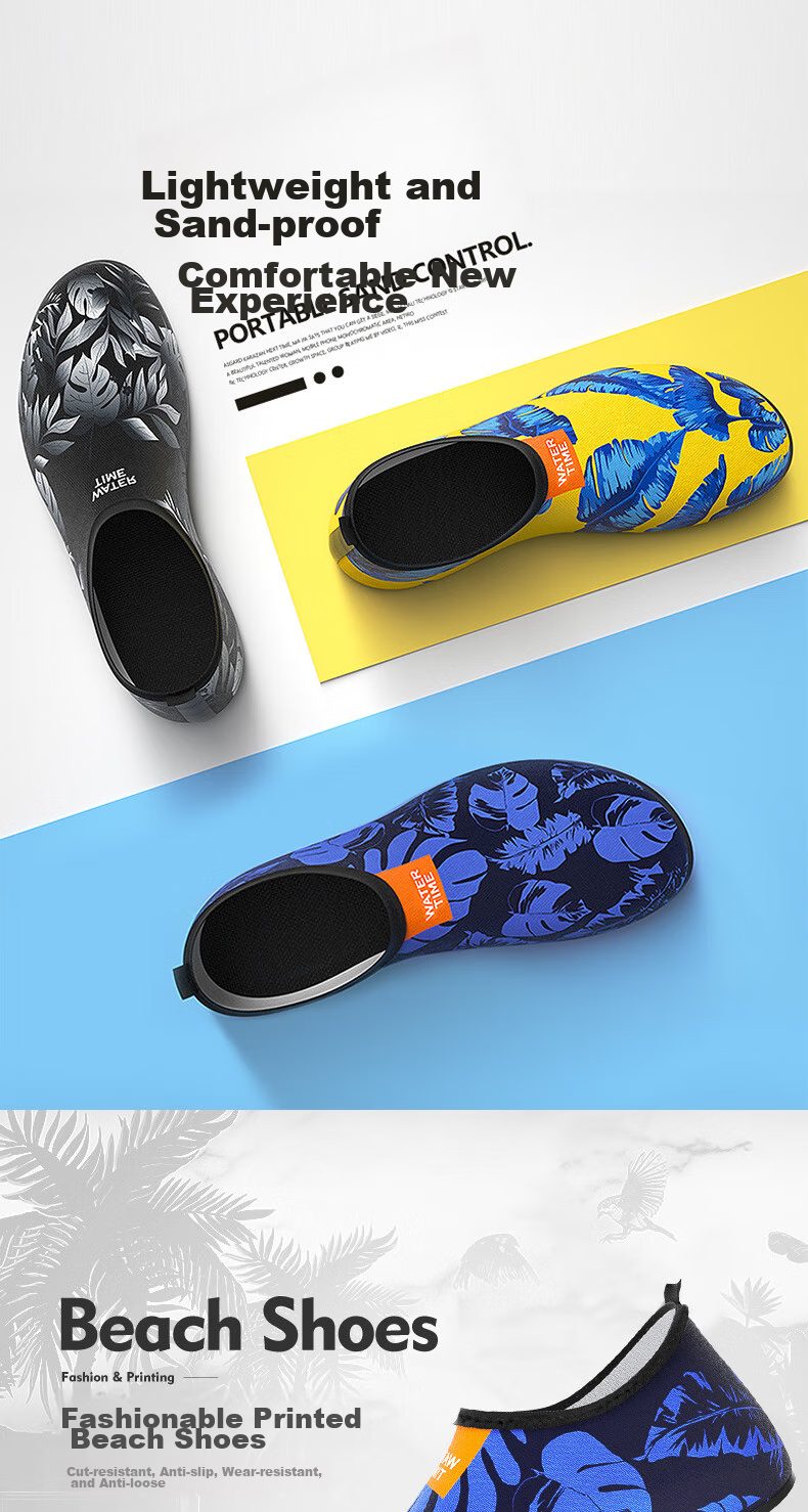 WATERTIME / Shuichuan Beach Shoes for Women, Men And Children, Non-Slip Soft Sole, Summer Swimming Diving Printed River Tracing Shoes, Size L (39/40) 1