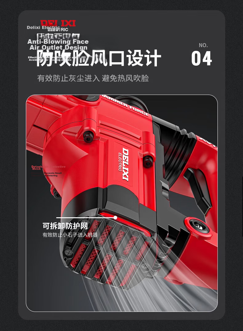 DELIXI Electric Hammer, Chisel And Drill High-Power Three-In Impact Drill for Concrete, Multi-Functional Household Power Tool, Corded Electric Hammer 15