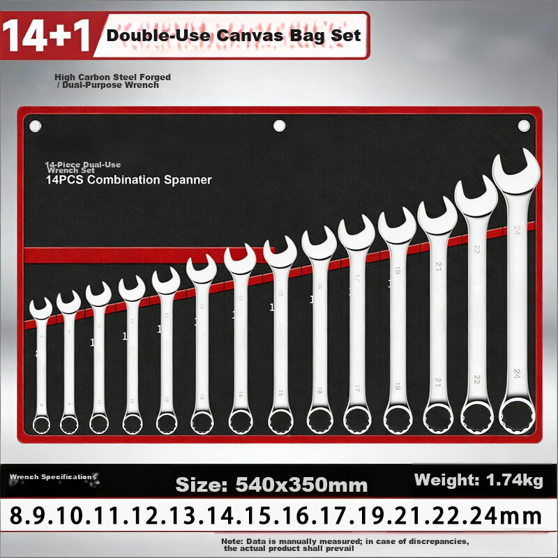 Chugong Wrench Set 15-Piece Open-End and Box Wrench Tool Kit 8mm-24mm Automotive Repair Hardware Dual-Use Wrenches