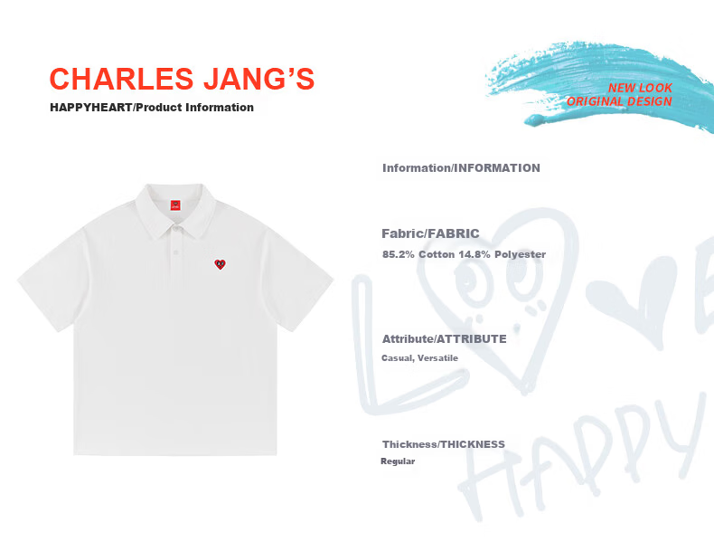 Charles Heart Summer Minimalist Campus Style Short Sleeve Polo Shirt Casual Unisex Black L 7