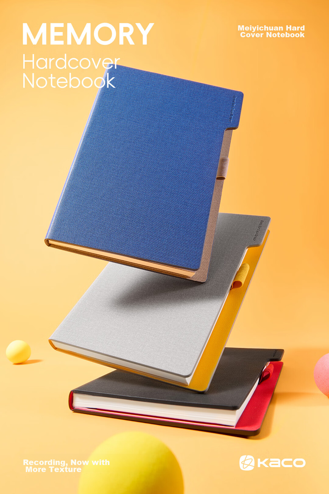 KACO MEMORY II Hard Cover Notebook A5/96 Pages/8mm Ruled (Gray/Yellow) Customizable Logo 1