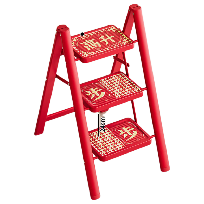 Yilinju Household Ladder Step Ladder Thickened Folding Telescopic Stool Red A-Frame Ladder Moving Gift - 3 Steps