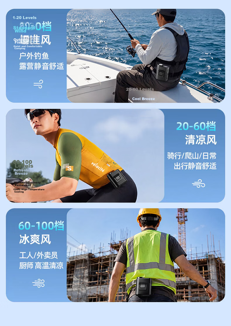 CHIGO Waist-Hanging Fan Cooling Air Conditioner Neck Hanging Small Fan 2026 New Model Long Battery Life Large Capacity Fast Charging Portable Outdoor Strong Wind Waist-Mounted Fan for Delivery and Con 15