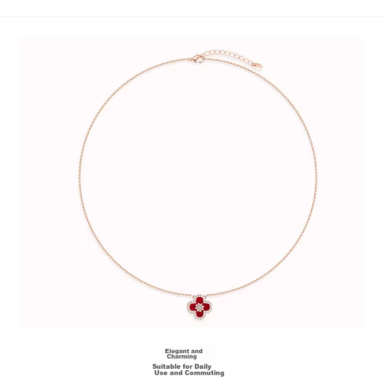 Aji Bean Women's Necklace Fashion Four-Leaf Clover Pendant Clavicle Chain Niche Light Luxury High-End Mood Necklace with Wood Change Stone 4