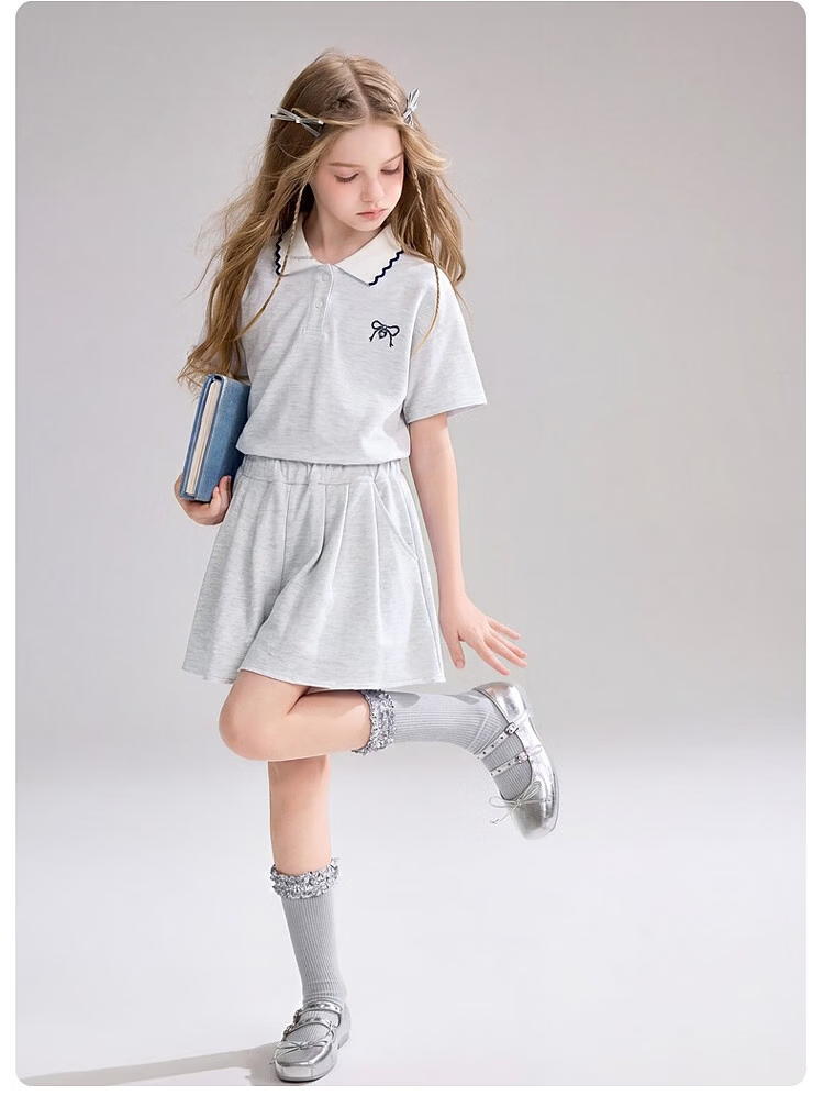 ASK JUNIOR Kids Summer Textured Sleeveless Vest Top and Girls Wide-Leg Shorts Two-Piece Set 30