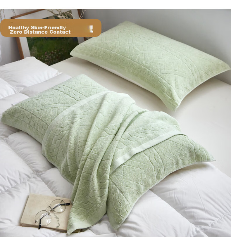 Hengyuanxiang 100% Pure Cotton Thickened Pillow Towel Blue 52*75cm (Pair) 18