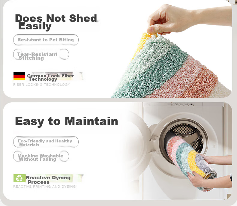 Dajiang Bathroom Mat, Toilet Entrance Absorbent Non-Slip Mat, Flocked Bath Mat, 50x100cm 12