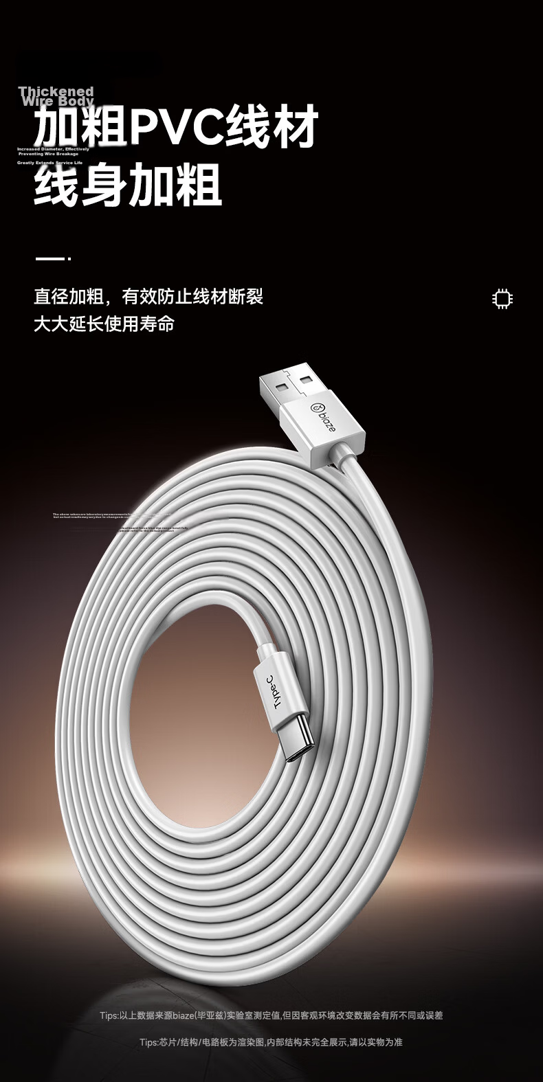 BIAZE Surveillance Camera Power Extension Cable Type-C for Xiaomi 2 PTZ Standard 2K/360/Ezviz Indoor Outdoor 3M Charging Cable 5