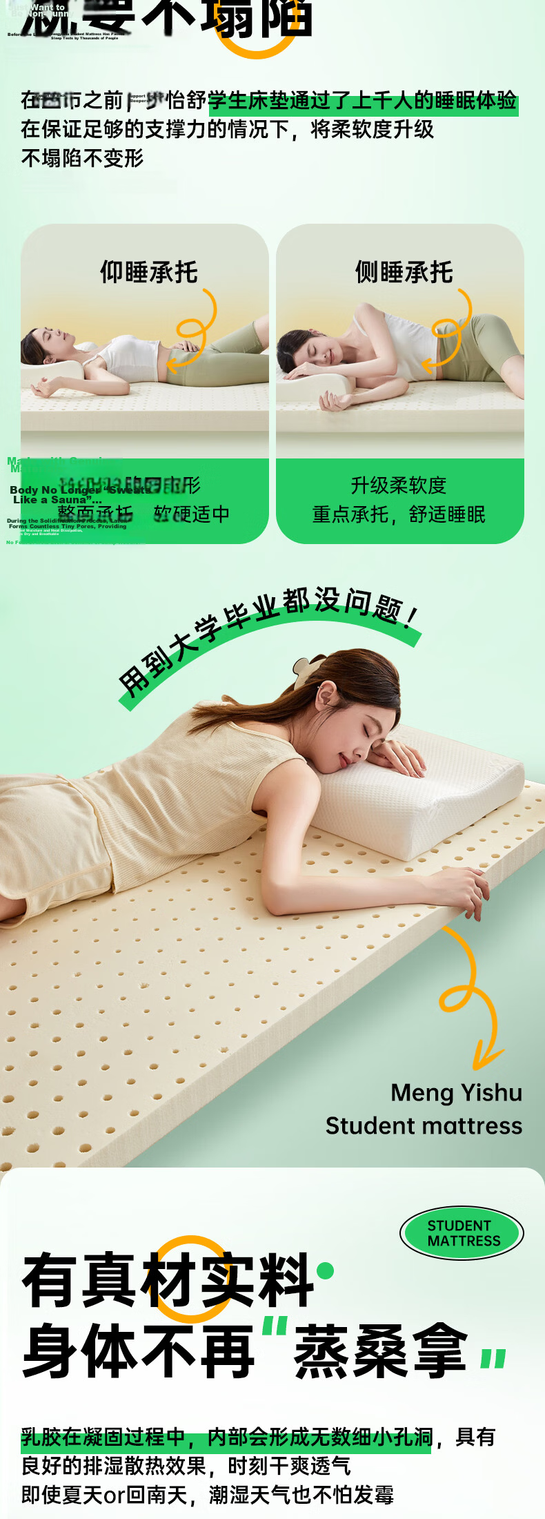 Mengyishu Natural Latex Mattress, 1 Meter X 2 Meters, Imported from Thailand, Rubber, Student Dormitory, Single Tatami Soft Bed Pad 2
