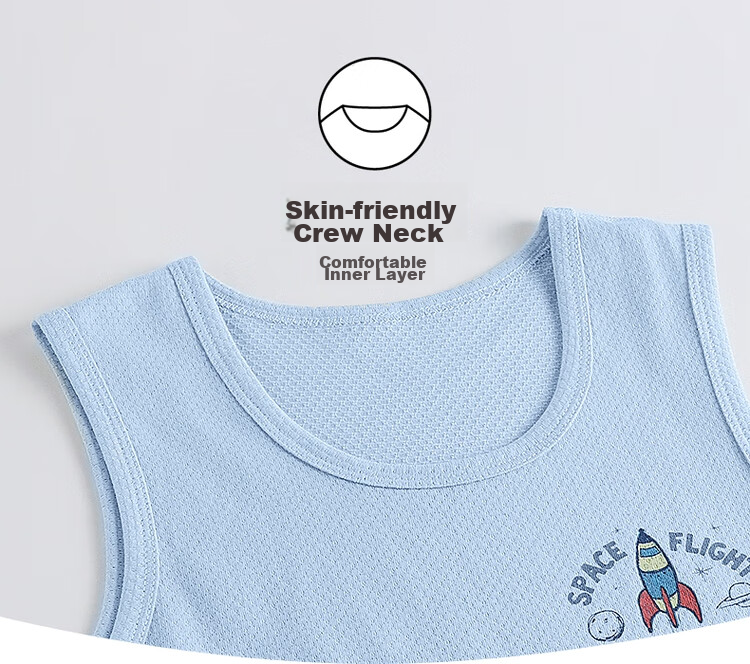 THREEGUN Kids Vest Soft Cotton Mesh Boys Girls Round Neck Vest Aqua Green 120 12