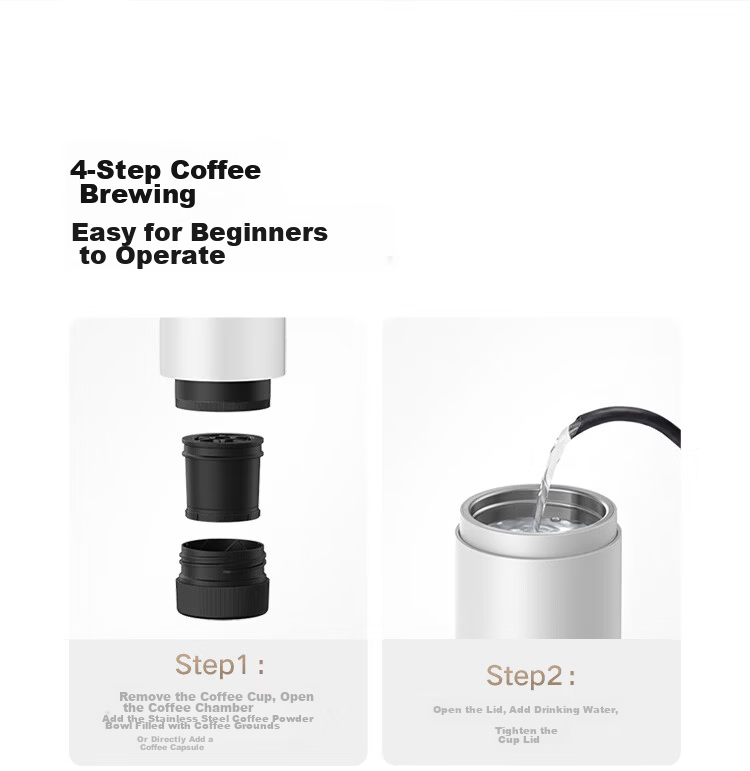 Mijia Xiaomi Portable Coffee Maker Mini Handheld Fully Automatic Capsule and Ground Coffee Machine for Office and Home Outdoor Camping Cold Brew and Hot Brew White with Storage Bag 24