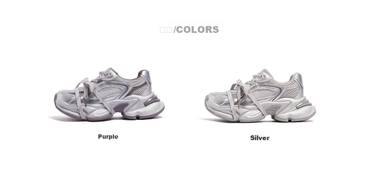 CAMEL Silver Star Dad Sneakers Women Mesh Patchwork Height Increasing Casual Shoes L26S283083W Silver (Breathable Mesh) Size 38 32
