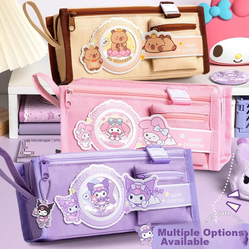 Meijiwan Large Capacity Multi-layer Pencil Case Stationery Box for Primary School First Grade Boys and Girls High-Value Canvas Pencil Pouch Kindergarten Storage Bag Kuku Purple 4