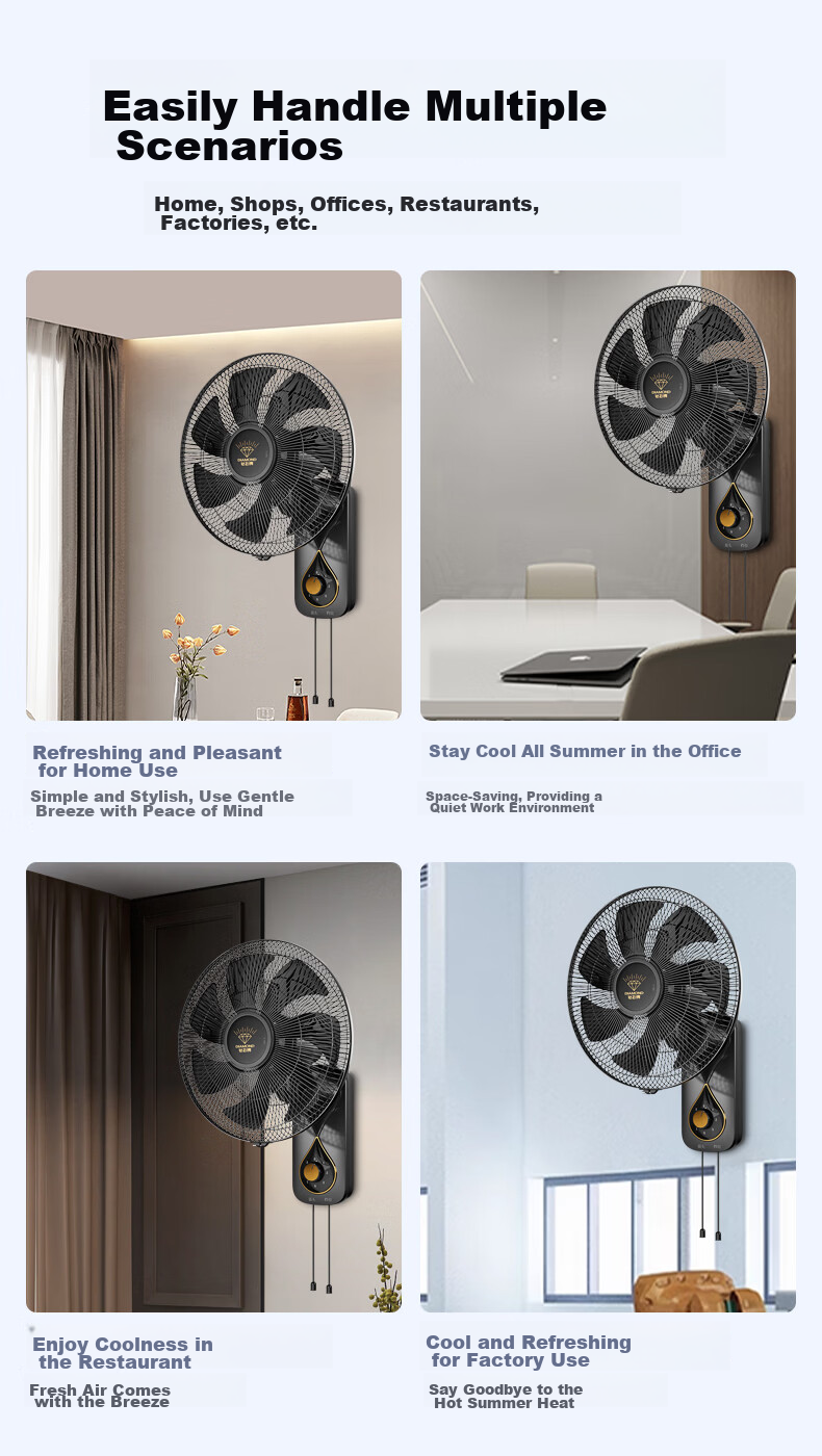DIAMOND Wall-Mounted Electric Fan 16-Inch Plastic 7-Blade Quiet High-Power Industrial Oscillating Wall Fan for Home, Office, Living Room, Restaurant, Warehouse Water-Drop Design 10