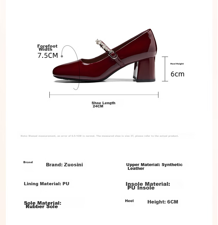 Josiny French Mary Jane Shoes Women's 2026 Summer New Rhinestone Chunky Heel Height Increasing Pumps with Skirt Off-White Size 37 5