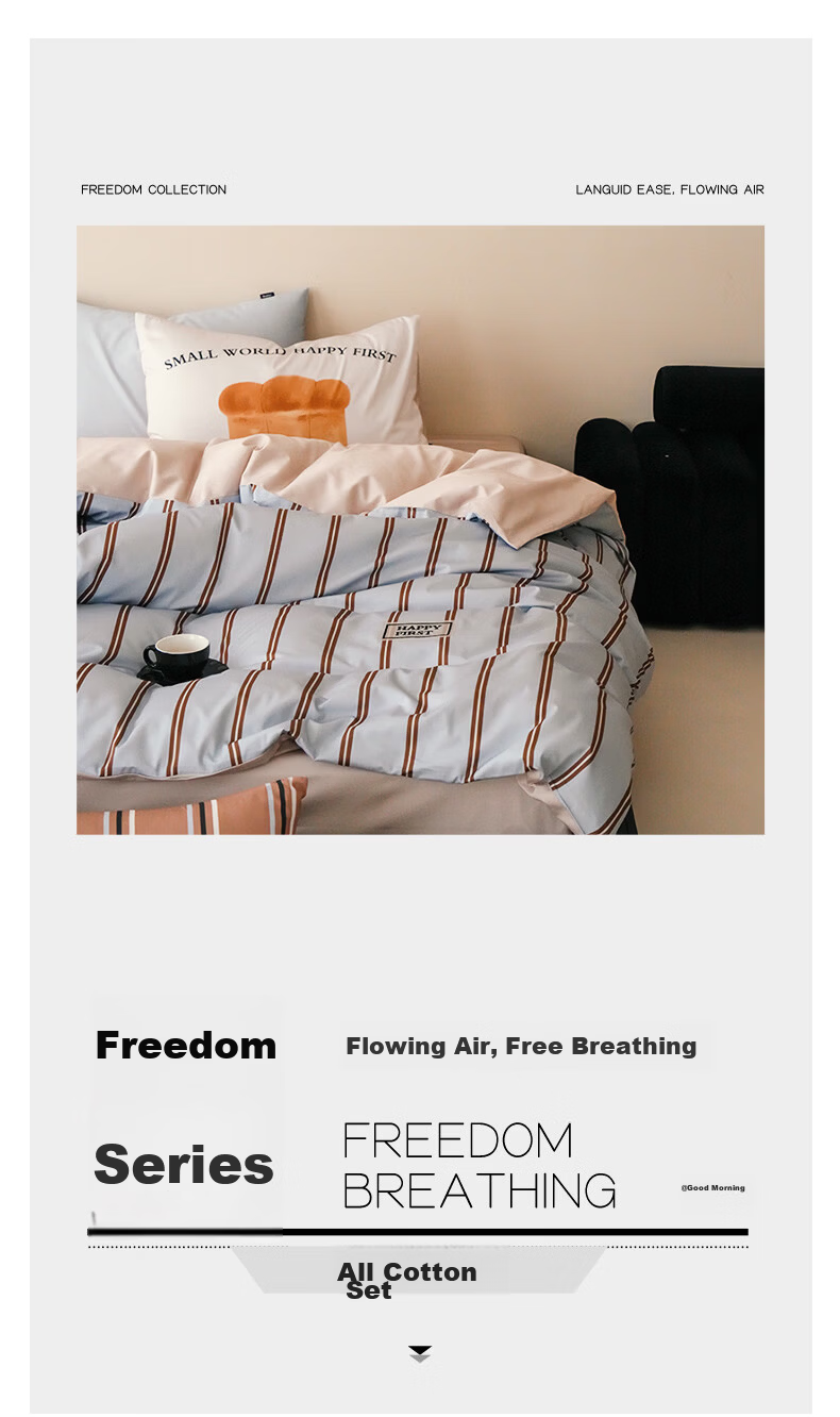 Dohia Home Textiles Pure Cotton 3-Piece Set Cotton Bed Sheet Duvet Cover Single Student Dormitory Bedding Set 1.2m Bed 152*218cm 1