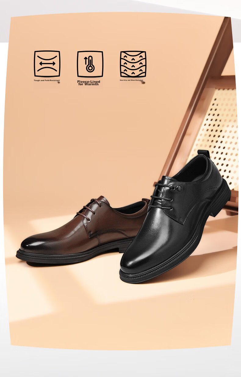 HLA Men's Leather Shoes Business Breathable Derby Black Perforated Size 42 Valentine's Day Gift HAAPXM2EAO079 2