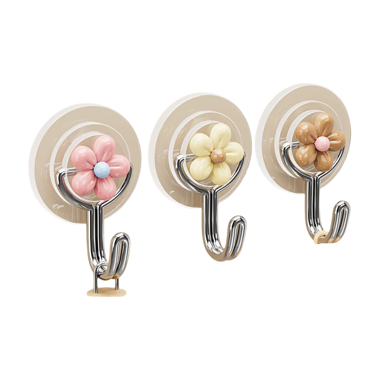 Baicaoyuan Strong Adhesive No-Drill Hooks, Heavy-Duty Transparent Floral Design, 6-Pack for Dormitory, Bathroom, Kitchen Wall Mounting