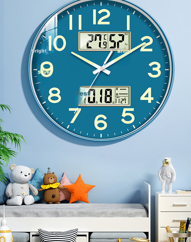 Zhong Xiaobai Wall Clock Living Room Home 2026 New Silent Perpetual Calendar Temperature and Humidity No-Drill Quartz Wall Clock 7