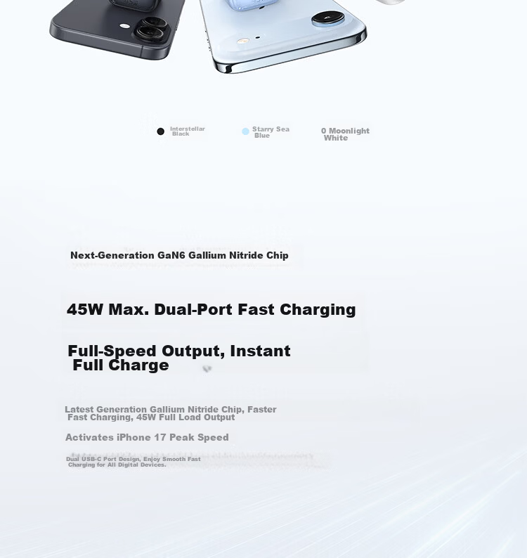 Baseus Mini Ice Charger [Dual C Ports] Apple 17 Charging Head 45W GaN Charger AVS Protocol Dual-Port Fast Charger Compatible with iPhone 17 Pro/16 Huawei Black Plug 5
