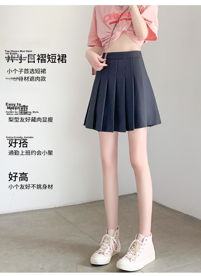 Langsha Pleated Half Skirt for Women Spring Summer Elastic Waist High Waist Slimming JK School Style A-Line Short Skirt with Pockets 2