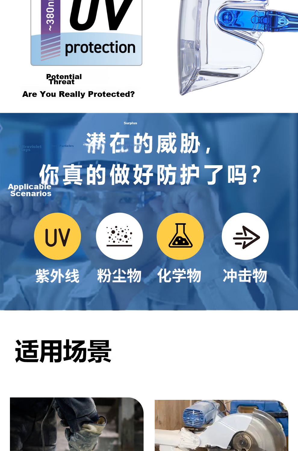 Shanbenguangxue SN-770 Professional Impact-Resistant Adjustable Protective Goggles, Anti-Splash, Anti-Pollen, for Cutting, Renovation, Mining, Anti-Fog, Laboratory, Anti-UV SN-770 Blue 7