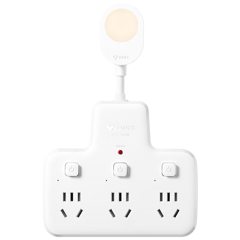 BULL Socket Extender, One-To/One-To Converter Plug Adapter Power Strip Cord, Flexible 6-Outlet with Individual Control And Light, GN-97333Y