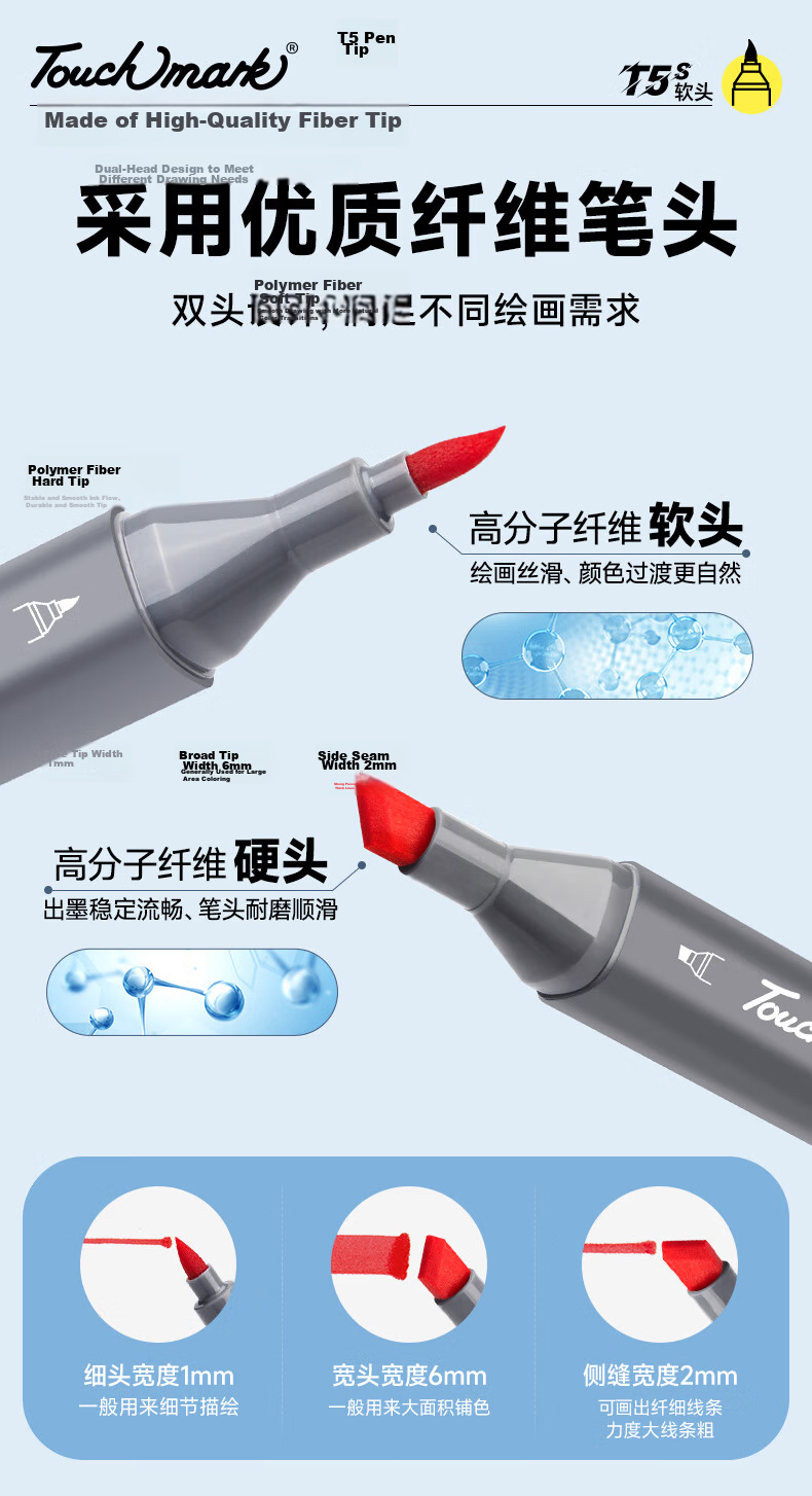 Touch Mark Soft Tip Marker 48 Colors Dual Tip High Ink Volume Watercolor Pens for Art Students Quick Dry Drawing Set for Elementary and Middle School Anime Hand Drawing Design Children's Day Birthday  3