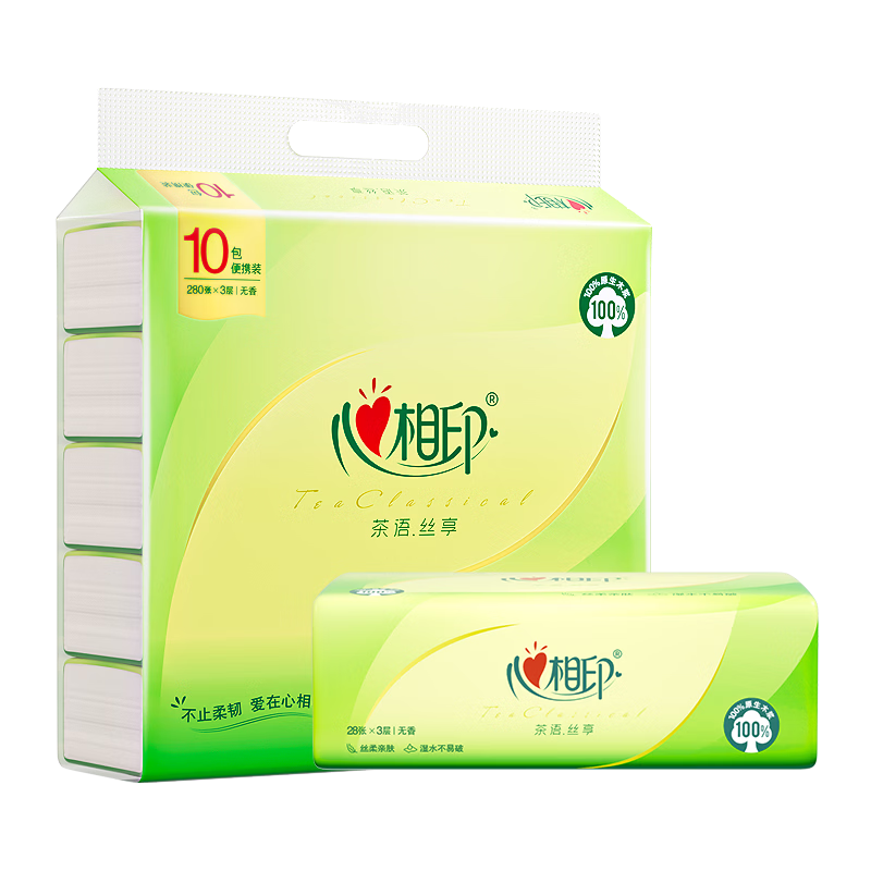 Mind Act Upon Mind Handkerchief Tissue, Chayusixiang, 3-Ply 28 Sheets * 10 Packs, Portable Tissues, Water-Resistant Napkins, Small Pack Facial Tissues