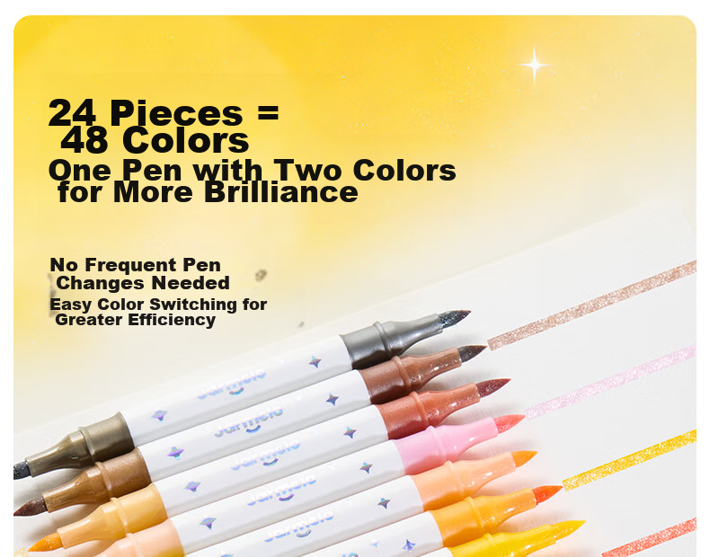 Melo Childhood Glitter Double-Ended Dual-Color Markers Children's Colored Watercolor Pens with Glitter for Journaling, Handwritten Reports, Drawing 48-Color Soft Tip Art Sparkling Flashing Fluorescent 11