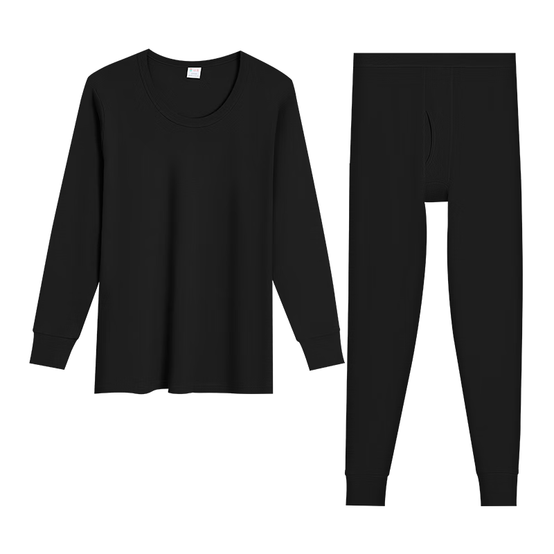 Hodo Men's Pure Cotton Thermal Underwear Set, Round Neck Thin Base Layer for Couples, Warm Inner Wear, Herben Black