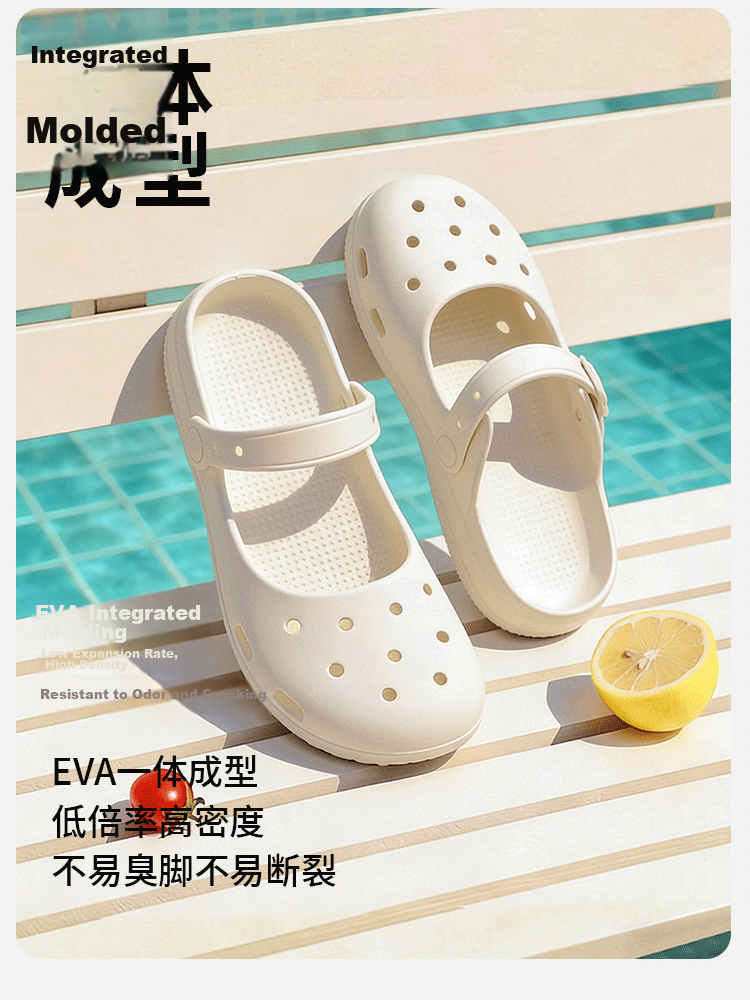 GUOLUOFEI Mary Jane EVA Clog Sandals for Women, Closed Toe, Non-Slip Soft Sole, Outdoor Beach Slippers, Black, Size 38 4