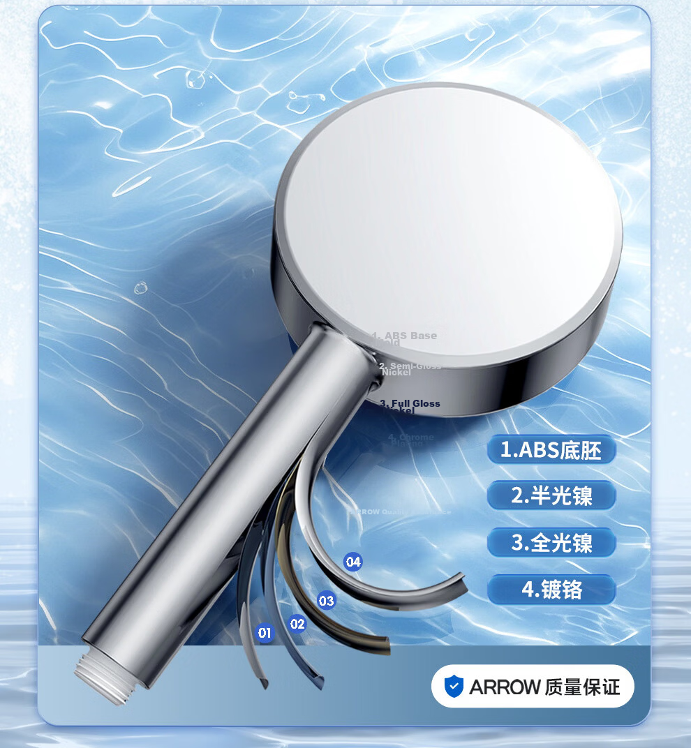 ARROW Multifunction Large Panel Handheld Shower Head High Pressure Single Head AE58140MCP 23